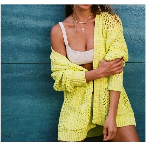 Anthropologie Sweaters - Anthropologie Serenity Open Cardigan Lime Yellow Sz M/L